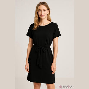 EUC Women's Kensie Black Short Sleeve Midi Dress with Tie Waist L